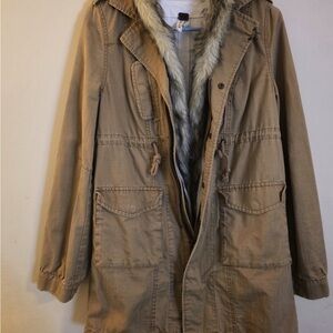 We The Free Khaki Utility Jacket with Faux Fur Trim Size S